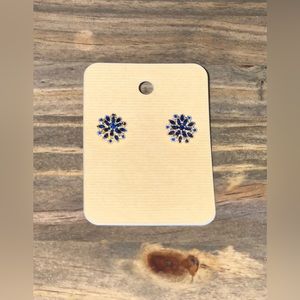 Blue Rhinestone Flower Earrings • 18k gold plated post • handcrafted Jewelry